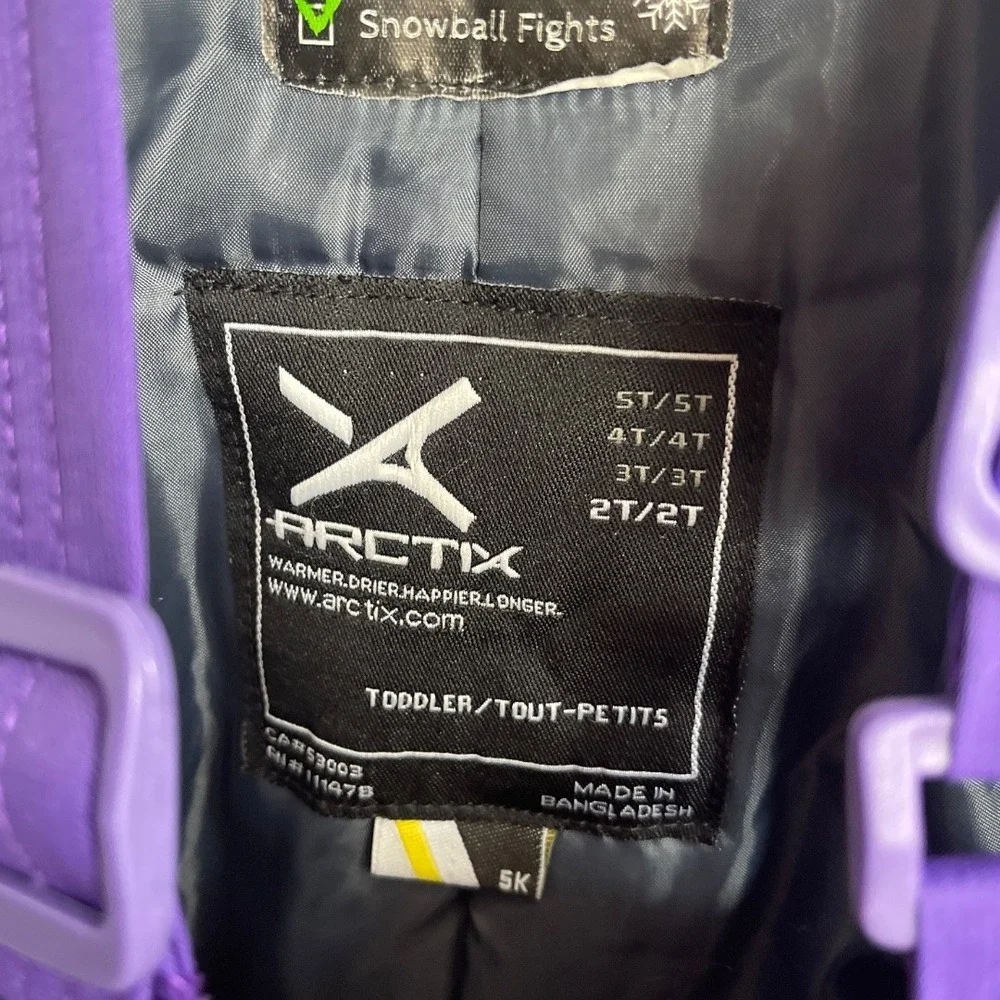 Arctix Purple Snow Bib Overalls Toddler Kids Winter Ski Snowboard‎ Pants 2T